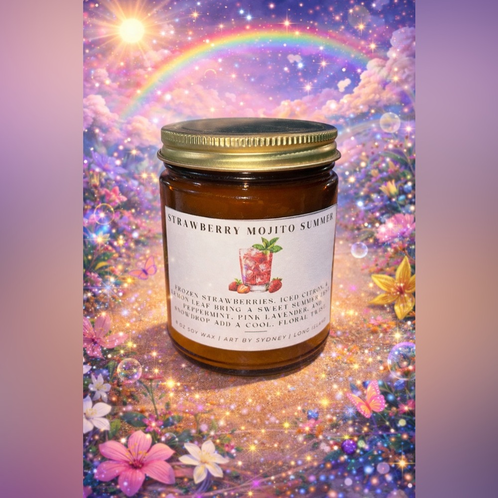 Strawberry Mojito Summer 8oz Hand Crafted Candle Soy Wax